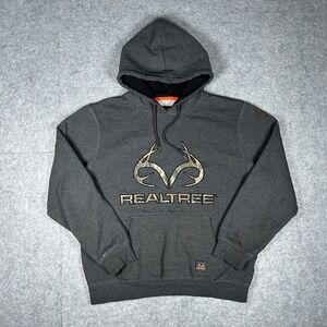 Realtree Hoodie Mens L Gray Camo Logo Pullover Outdoor Hunting Gorpcore
